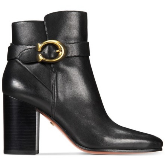 coach delaney signature buckle heel bootie